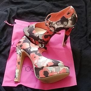 Shoedazzle Natala Floral Open Toe Platform Mary Janes, size 10